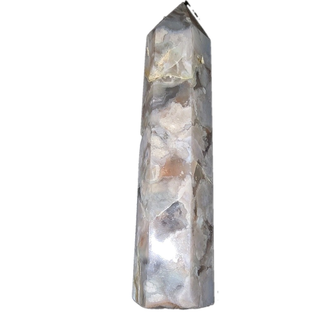 Natural Flower Agate Tower Reiki Healing Point Wand Crystal Obelisk Home Decor